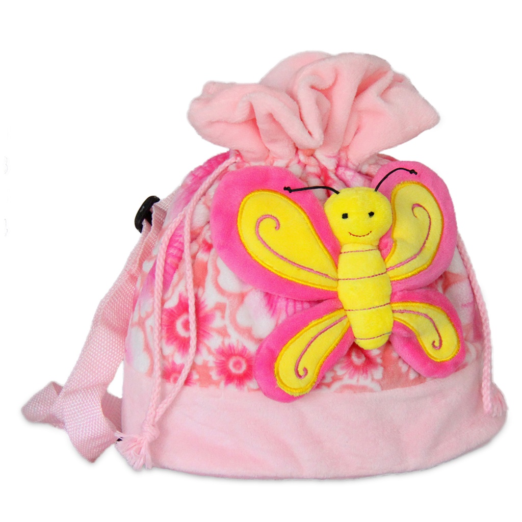 Плюшена раница с пеперуда - Розова с лилава пеперуда