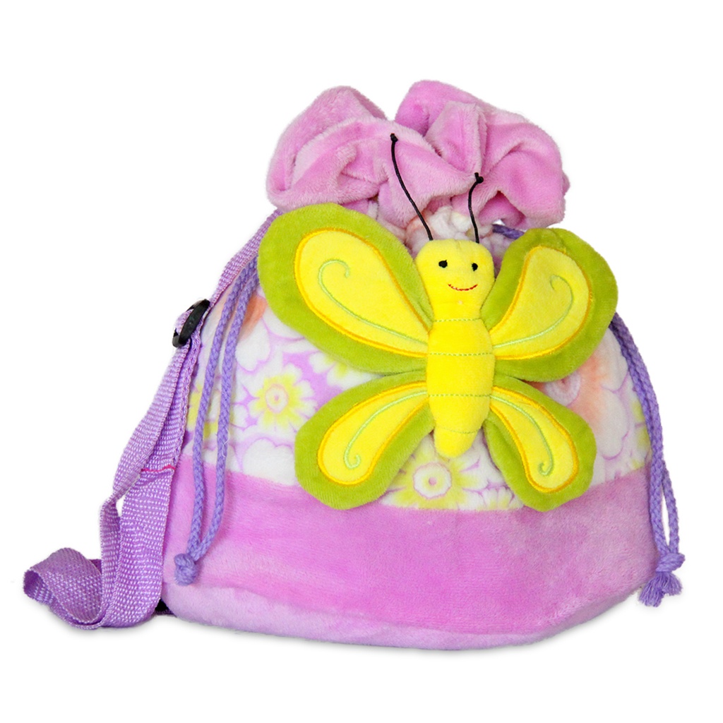 Плюшена раница с пеперуда - Лилава със зелена пеперуда