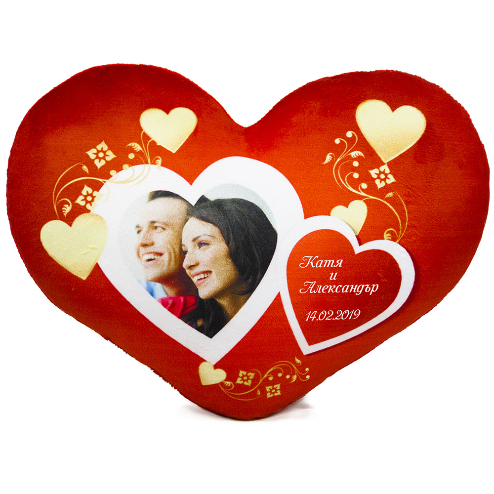 Червено сърце с ВАША снимка и надпис