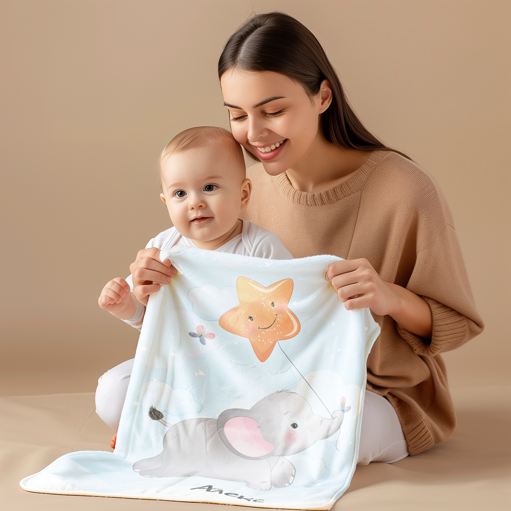 Бебешко плюшено одеяло - Слонче с балон