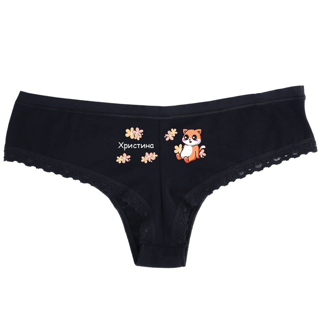 Черно дамско бельо с дантела - Котенце - S - Отзад