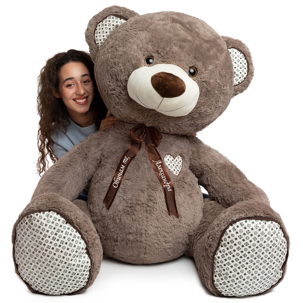 Мечок с глитер на лапите и ушите с НАДПИС - Кафяв