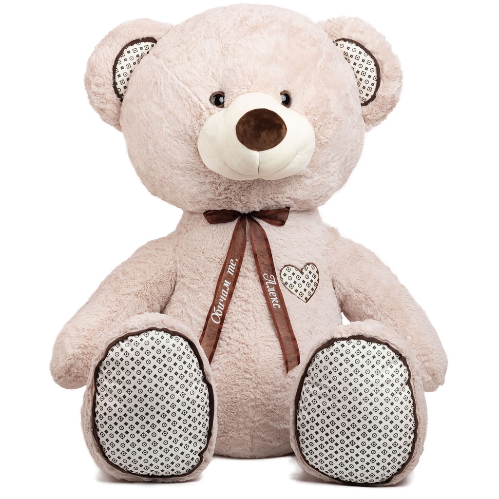 Мечок с глитер на лапите и ушите с НАДПИС - Бежов