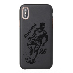 [P0002-11] Кожен CASE за iPhone с лазерно гравиране - Футболист с име и номер