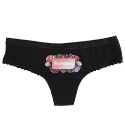 [0609-14-S-BK] Черно дамско бельо с дантела - Цветя с име - S