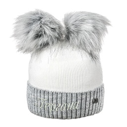 [0674040-GR] Зимна шапка за момиче с Два помпона - Сиво