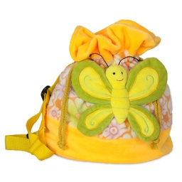 [060748-1] Плюшена раница с пеперуда - Жълта със зелена пеперуда