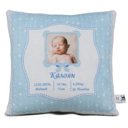 [0099113-1] Синя възглавница за бебе с ваш Надпис и Снимка