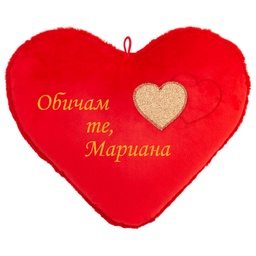 [099150-4] Червено сърце с апликация и надпис със златен глитер