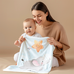 [099259-23] Бебешко плюшено одеяло - Слонче с балон