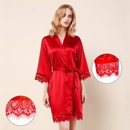 [099234-2] Сатенен халат с Надпис<span> - </span>Червен