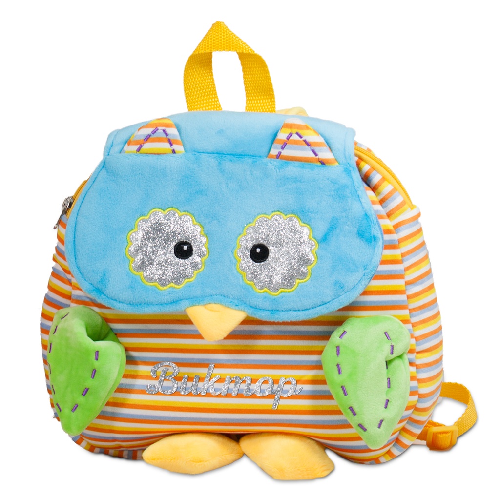 Плюшена раница бухал 4 цвята с НАДПИС - Син