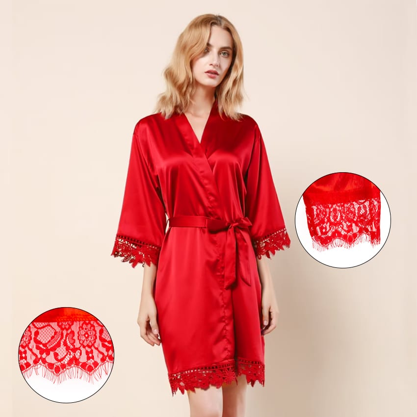 Сатенен халат с Надпис<span> - </span>Червен