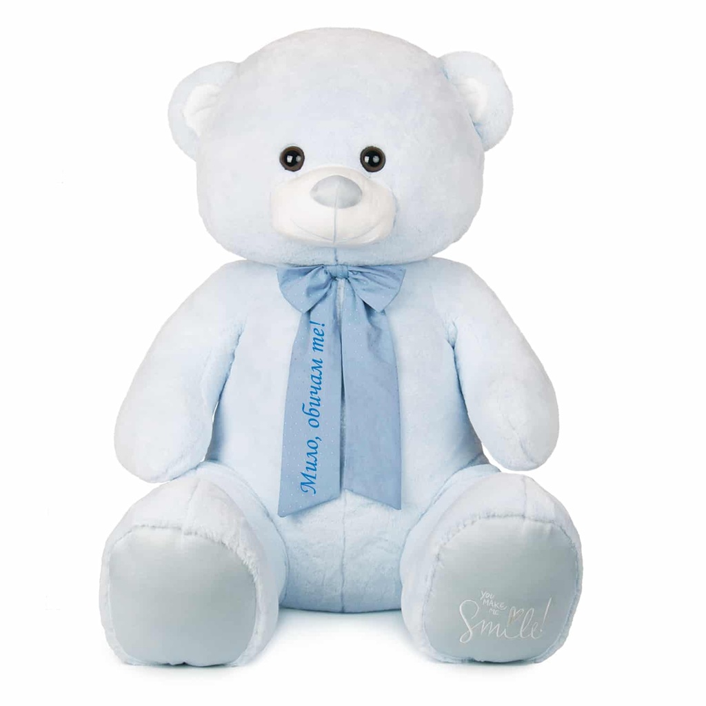 Плюшено мече в нежно син цвят с НАДПИС
