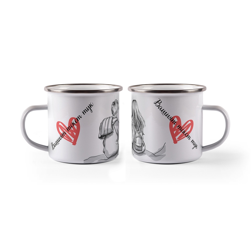 Комплект емайлирани канчета за двама - Love story