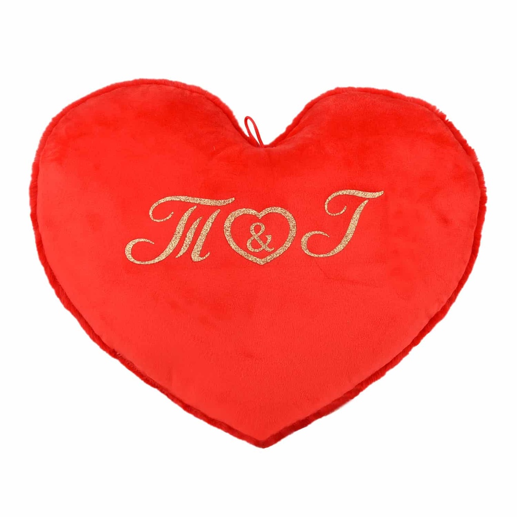 Червено сърце-възглавничка за Свети Валентин с ваши инициали със златен глитер