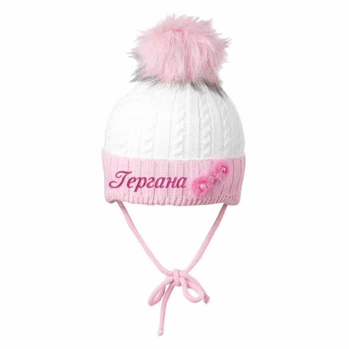 Зимна бляскава шапка за момиче с Понпон
