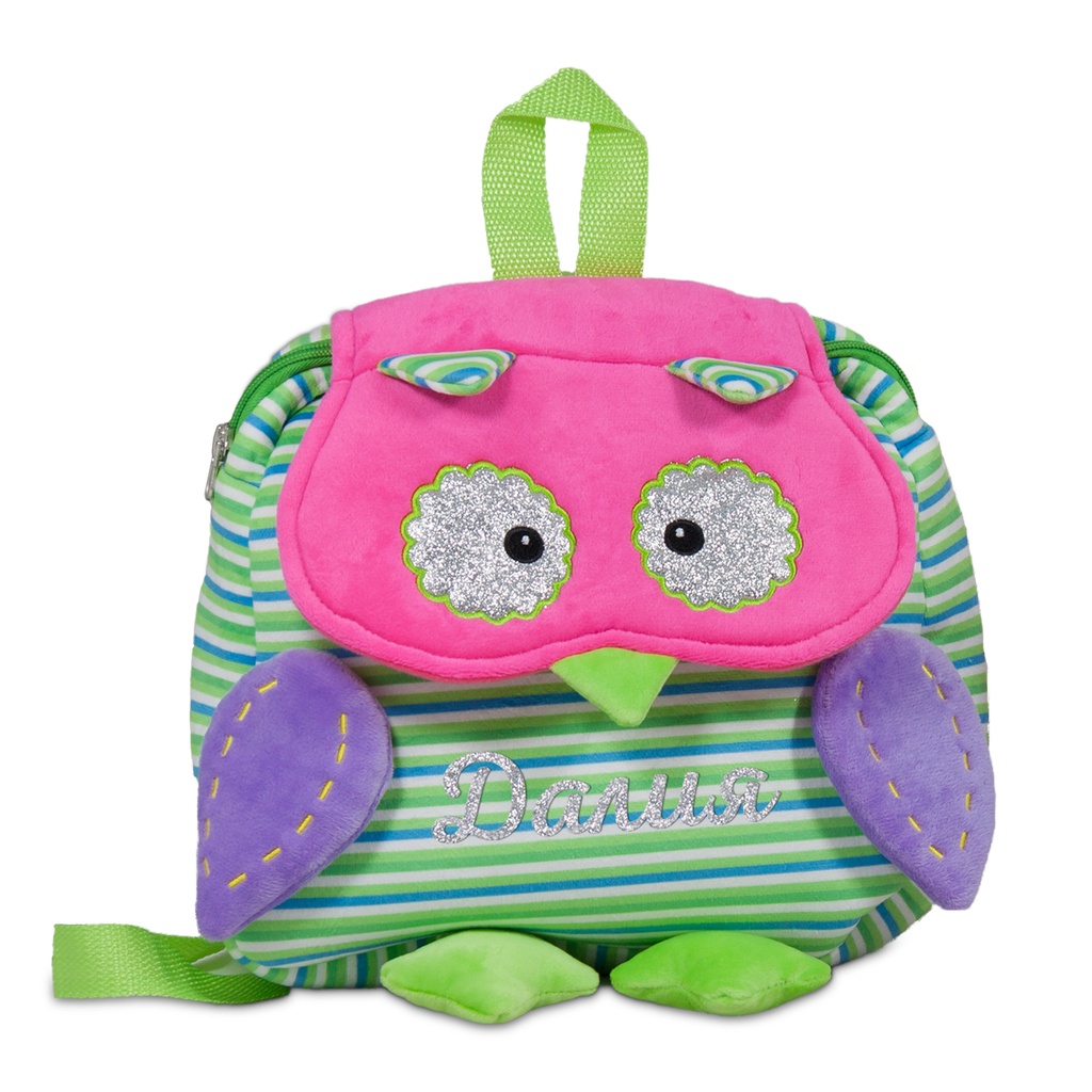 Плюшена раница бухал 4 цвята с НАДПИС