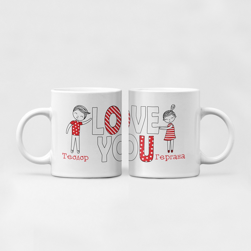 Комплект керамични чаши за двама - Love you