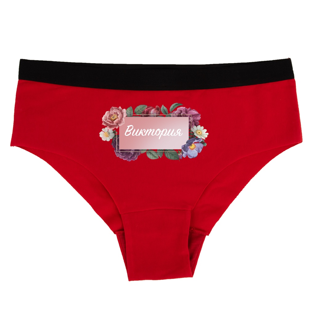 Дамски червени бикини - Цветя с име - M
