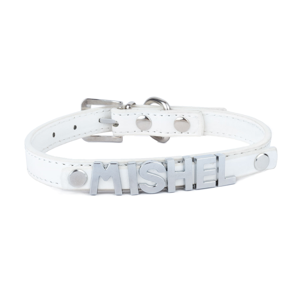 Нашийник за куче с ИМЕ – избор на букви за персонализация - Бял - XS