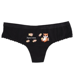 [0609-16-L-BK-front] Черно дамско бельо с дантела - Котенце - L - Отпред