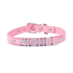 [L0103-P] Нашийник за куче с ИМЕ – избор на букви за персонализация - Розов - M