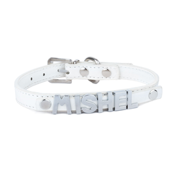 [L0101-W] Нашийник за куче с ИМЕ – избор на букви за персонализация - Бял - XS