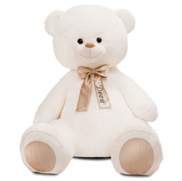 [0090105-1] Мега бяло мече със сатенена панделка и глитерен НАДПИС - Златен