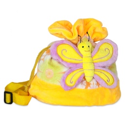 [060748-6] Плюшена раница с пеперуда - Жълта с розова пеперуда