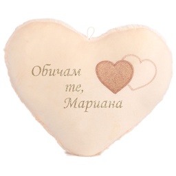 [099150-3] Бежово сърце с апликация и надпис със светло златен глитер
