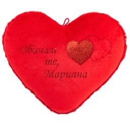 [099150-1] Червено сърце с апликация и надпис с червен глитер